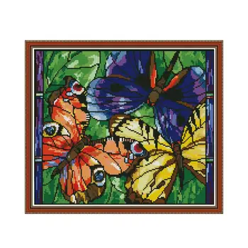 Цветни пеперуди Диамантена живопис, определени за кръстат бод Квадратна кръгла бормашина за бродиране САМ бродирани ръчно изработени