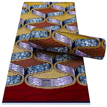 Нови нигерийски африкански тъкани със златист восък, памук батик с принтом на рапъра, Анкара, Висококачествен материал, подходящ за вечерните рокли, 6 ярда